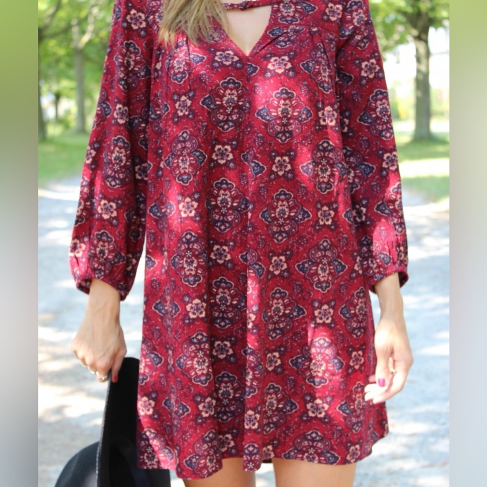 American Eagle Burgundy Floral Boho Dress